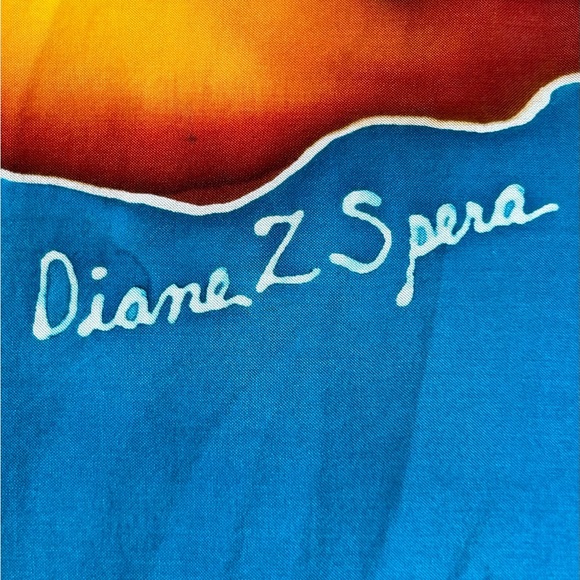 •DianeZ Spera Handprinted Hand Rolled Silk Graphic Sun Moon Unique Scarf 44”x41” - Picture 8 of 10